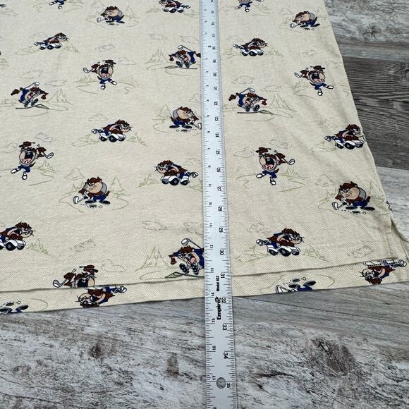 Vintage 90s 1997 WB Warner Bros Cream Mens 2XL AOP Taz‎ Tasmanian Devil Polo - Picture 7 of 8